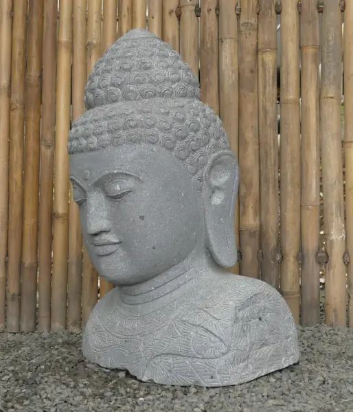 Product image 3 of the product “Buddha bust with floral carving, 55 x 40 x 80cm. Natural stone (river stone), stonemasonry ”